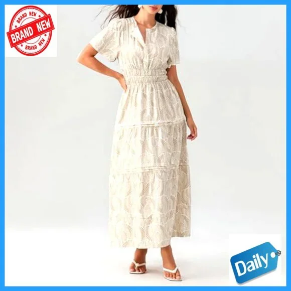 Short Sleeve V-Neck Maxi Dress with Smocked Waist and Pockets - Picture 2 of 7